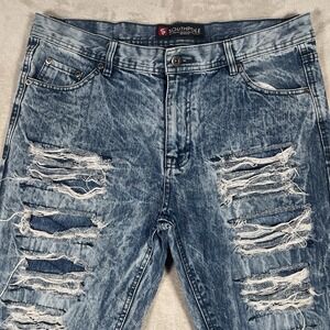 VTG SouthPole Jeans Men 36x32 Hip Hop Y2K Acid Wash Blue Distressed
